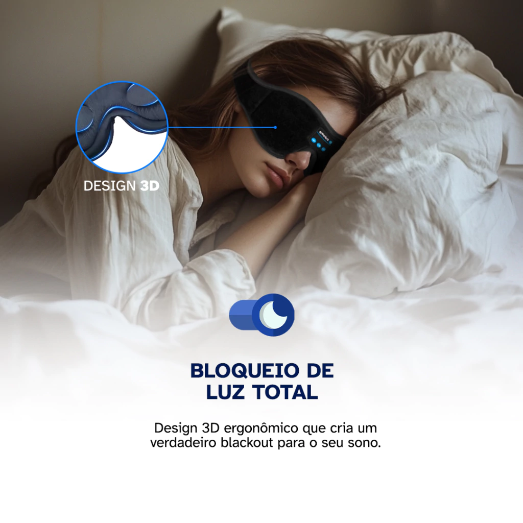 MÁSCARA PARA DORMIR COM FONE DE OUVIDO BLUETOOTH - 10% OFF NO PIX